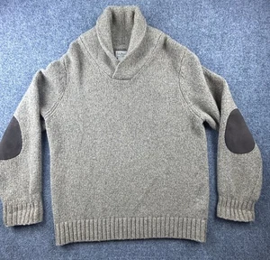 L.L. Bean Schalkragen Pullover Herren Größe Large Lammwolle Ellenbogen Patches Beige - Bild 1 von 12