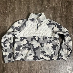 Kyodan Outdoor Fleece Pullover Gray Camo Quilted Snap Button Sweatshirt - Picture 1 of 7