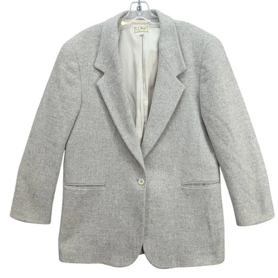 Chaqueta Blazer LL Bean Para Mujer Mezcla Lana Talla 12R Gris Espiga Carrera EE. UU. Foto 1 de 4