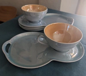 Victoria Czechoslovakia China Pastel Lusterware Tea Cup & Snack Plate Set/2 Plus - Picture 1 of 12