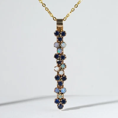 Винтажный австралийский кулон из чистого опала и синего сапфира 10 карат - Изображение 1 из 4