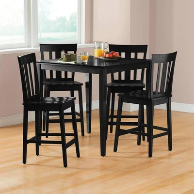 Modern Contemporary Solid Wood Counter Height Pub Dining Table 4 Chair Set Black - Image 1 of 4