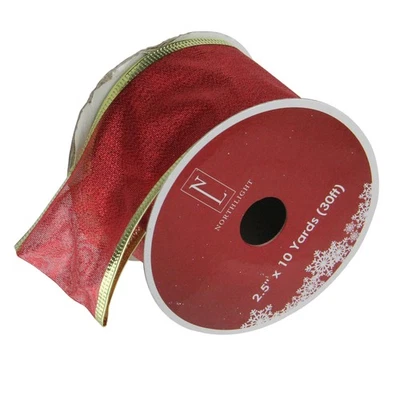 Northlight 12 Textured Red and Gold Wired Christmas Ribbon Spools - 2.5" - Image 1 of 3