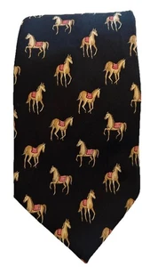 Umbria MADE IN ITALY Black Red TIE Equestrian Horse Races 100% Silk Men Necktie - Picture 1 of 7