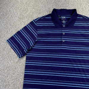 Adidas Golf Puremotion Polo Shirt Mens Medium Purple Blue Stripes Short Sleeve - Picture 1 of 10