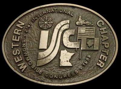 LC04195 NICE VINTAGE 1989 ***INTERNATIONAL SNOWMOBILE CONGRESS*** BELT BUCKLE - Image 1 of 2