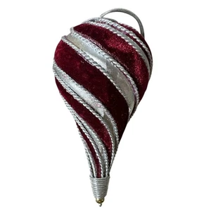 Vintage Swirl Burgundy Velvet & Silver Ornament Elegant 6" Spiral Christmas - Picture 1 of 4