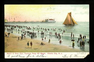 New Jersey NJ Postkarte Atlantic City, Beach Steel Pier Yachting Party 1907 - Bild 1 von 2