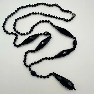 Antique Victorian 1800s black French jet glass beads beaded mourning necklace - Picture 1 of 7