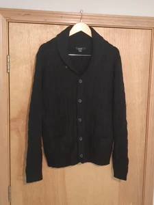 Cárdigan tejido con cable 100 % cachemir italiano J Crew suéter chal con botones negro Lg - Imagen 1 de 12