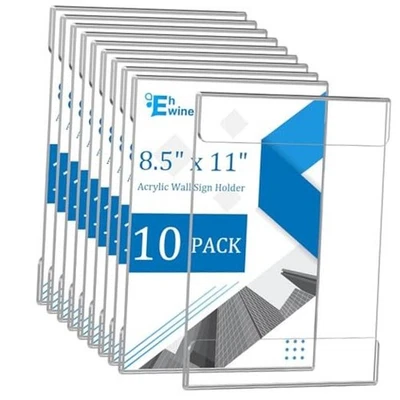  Paquete de 10 soportes para letreros acrílicos de montaje en pared de 8,5 x 11, paquete vertical de 10 8,5 x 11 pulgadas Foto 1 de 4