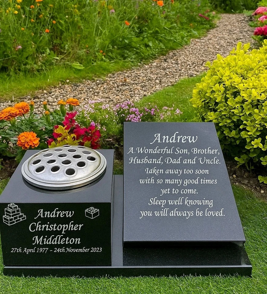 Slanted Vase Memorial Plaque Wedged Memorial Grave Plaque Flower Holder - Image 1 of 1