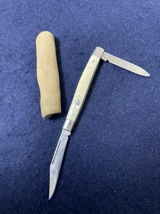 VTG Imperial Stainless Steel Yellow Handle Shield 2-BLADE Pocket Knife w/CASE - Picture 1 of 15