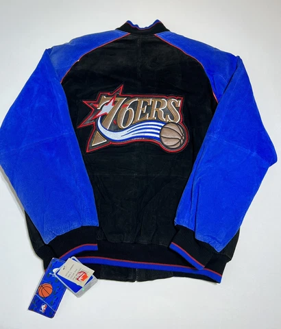 VTG 90s Philadelphia 76ers Sixers Carl Banks G-III Leather Jacket Suede Leather Cover