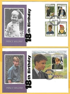NEVIS 2000 Pair of FDC's - PRINCE WILLIAM'S 18th BIRTHDAY - Fdi CHARLESTOWN - Picture 1 of 1
