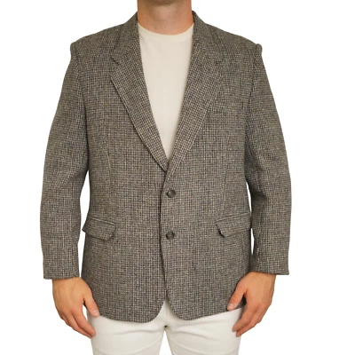 Hommes Harris Tweed Veste Blazer 90's Écossais Laine Gris 26 EU52S UK/US42S HA1 - Photo 1/4