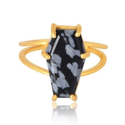 Copo de Nieve Obsidiana Ataúd Unisex Anillo Gótico, Protección Joyería para Mujer Regalo Foto 1 de 4