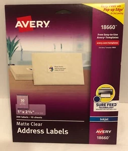Avery 18660 Matte Clear Address Labels Easy Peel 1x258 Adhesive 300 Pack - Picture 1 of 2