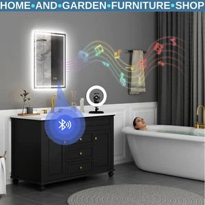 Bluetooth Bathroom Mirror Clock with Anti-Fog LED & Touch Switch Silver Tone - Picture 1 of 12