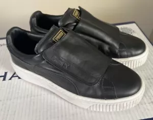 Scarpe da ginnastica casual Puma $79 Basket platform strap in pelle nera taglia 9 M - Foto 1 di 14