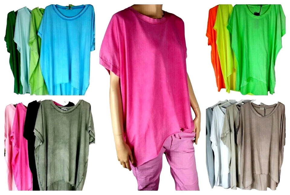 Damen Kurzarm Shirt vokuhila basic uni viele Farben oversize bis Gr. 46/48