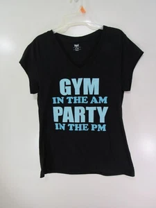 T-shirt Everlast taglia XL nera blu PALESTRA IN THE AM PARTY IN THE PM manica corta - Foto 1 di 4