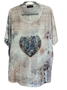 Aniston Casual @ Kaleidoscope Plus Size 22 24 Lace Trim TOP Multi Diamante Trim - Picture 1 of 4