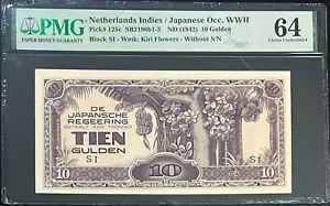 NETHERLANDS INDIES / JAPANESE OCC. WWII 1942 PICK#125c 10 GULDEN PMG64 - Picture 1 of 2