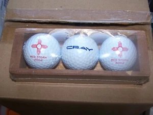 Cray Research Red Storm 2002 Golf Balls in small wooden box - Picture 1 of 2