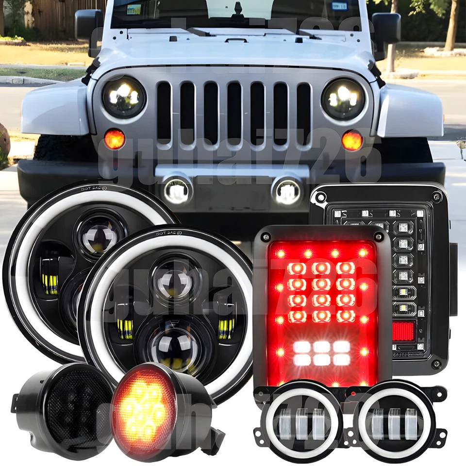 Kit combinado de luces traseras antiniebla giratorias LED halo de 7" para Jeep Wrangler JK 07-18 Foto 1 de 4