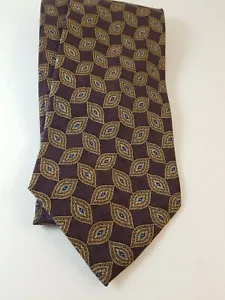 Roundtree&Yorke Men's Brown Silk Neck Tie Classic Gold Ovals Design Pre-Owned - Picture 1 of 5