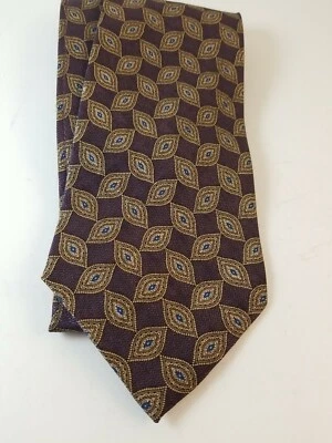Corbata Roundtree&Yorke Para Hombre Marrón Seda Diseño Clásico Óvalo Dorado Usada Foto 1 de 4