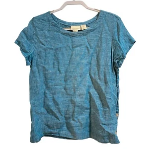 Cynthia Rowley Women Medium 100% Linen Blue top Summer Beachy Button Breathable - Picture 1 of 6
