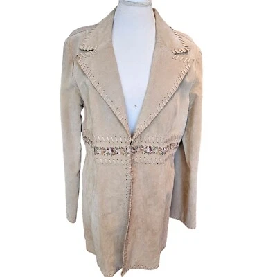 Chaqueta de Gamuza Vintage Y2K Beige XL Bordada Flores Floral Boho Cuero Crema Foto 1 de 4