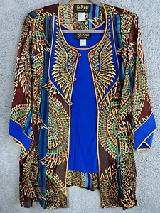 Blusa kimono de seda arte portátil Bob Mackie de colección y mangas alas egipcias grandes - Imagen 1 de 23