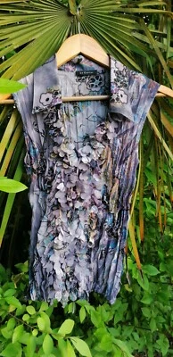 LE CAVIAR GRIS PLUMAS CORBATA CUERDA BLUSA TOP TÚNICA TALLA 12  Foto 1 de 4