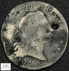 1795 LM-10 LDS Flowing Hair Silver Half Dime H10C (Obverse Die Cud!) - Holed - Picture 1 of 3