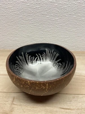 Coconut Shell Trinket Bowl Silver Splash Handmade And Painted - Image 1 of 4