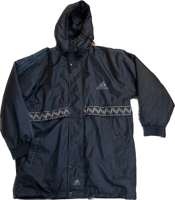 De Colección Años 80 Adidas Parka Invierno Capucha Chaqueta Mujeres 3XL Forro Capa Tribal Rayas Azul Foto 1 de 4