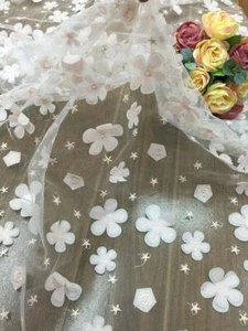 3D Lace Fabric 3D Double Layer Flower Bridal Lace Fabric DIY Wedding Party Dress - Picture 1 of 14