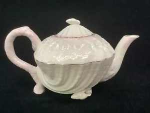 Vintage Belleek irisches Porzellan Neptun rosa Gold Rand Teekannenschale 7. Mark - Bild 1 von 10