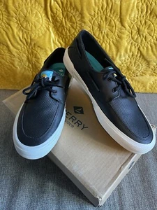 ⚓️ Sperry Top-Sider Soletide 2-Eye Black Mens 12 Sneakers Slip On Boat Shoes - Picture 1 of 7