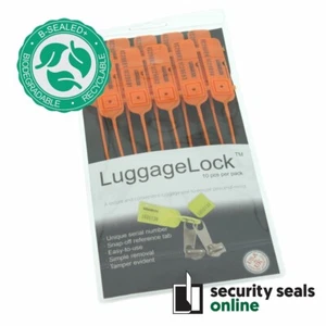 Orange LuggageLock™ BIO Tamper Evident Security Seal Luggage Travel Tag, 10 Pack - Bild 1 von 3