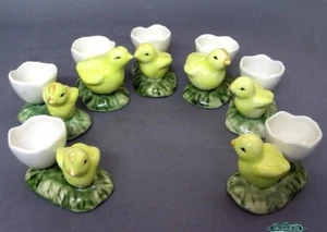 Novelty Ceramic Set Of 7 Chick Egg Cups Palestine 1940s - Picture 1 of 9