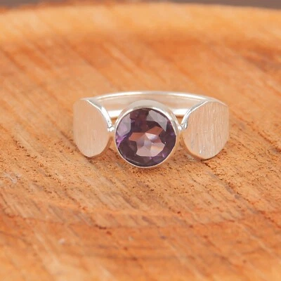 Anel feminino de pedra preciosa de ametista africana natural, prata esterlina 925 presente fino - Imagem 1 de 2