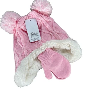 Capelli New York Stocking Hat Mitten Set Pink Pompoms Sz 2T-4T New Gift - Picture 1 of 8