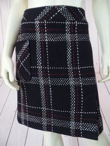ANN TAYLOR LOFT Skirt 6 Wool Nylon Acrylic Blend Black White Red Geometric CHIC! - Picture 1 of 12