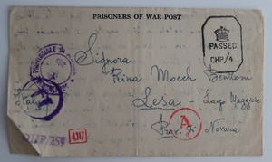 India 1944 Bombay Prisioner War PoW Coronel Moech Fernando Lago Mayor Italia Cubierta - Imagen 1 de 4