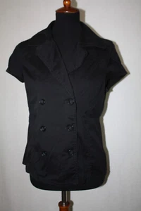 Ann Taylor Sz 10 Black Lightweight Stretch Double Breasted Buttoned Top - Picture 1 of 6
