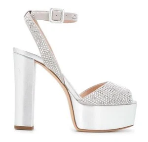 Sandalias para mujer de cuero PU con plataforma de tacón de bloque con hebilla de diamante correas EE. UU. 5-10,5 - Imagen 1 de 6